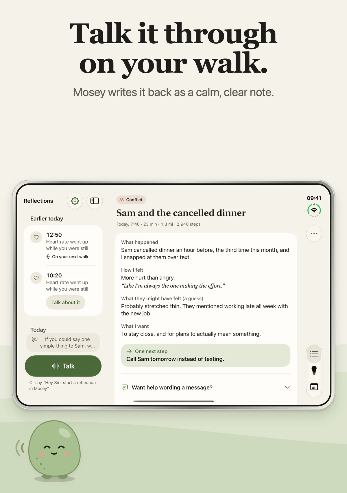 iPhone Duo open, showing the reflection list beside a full note.