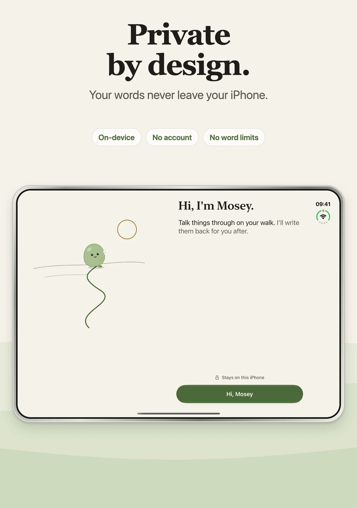 The private welcome screen across the open display of iPhone Duo.