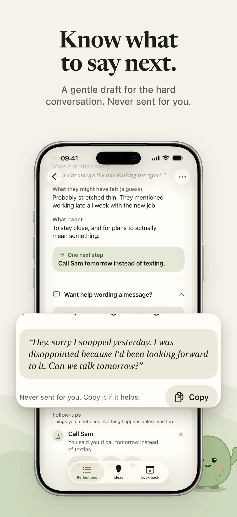 A suggested message to help you find the words after a difficult conversation.